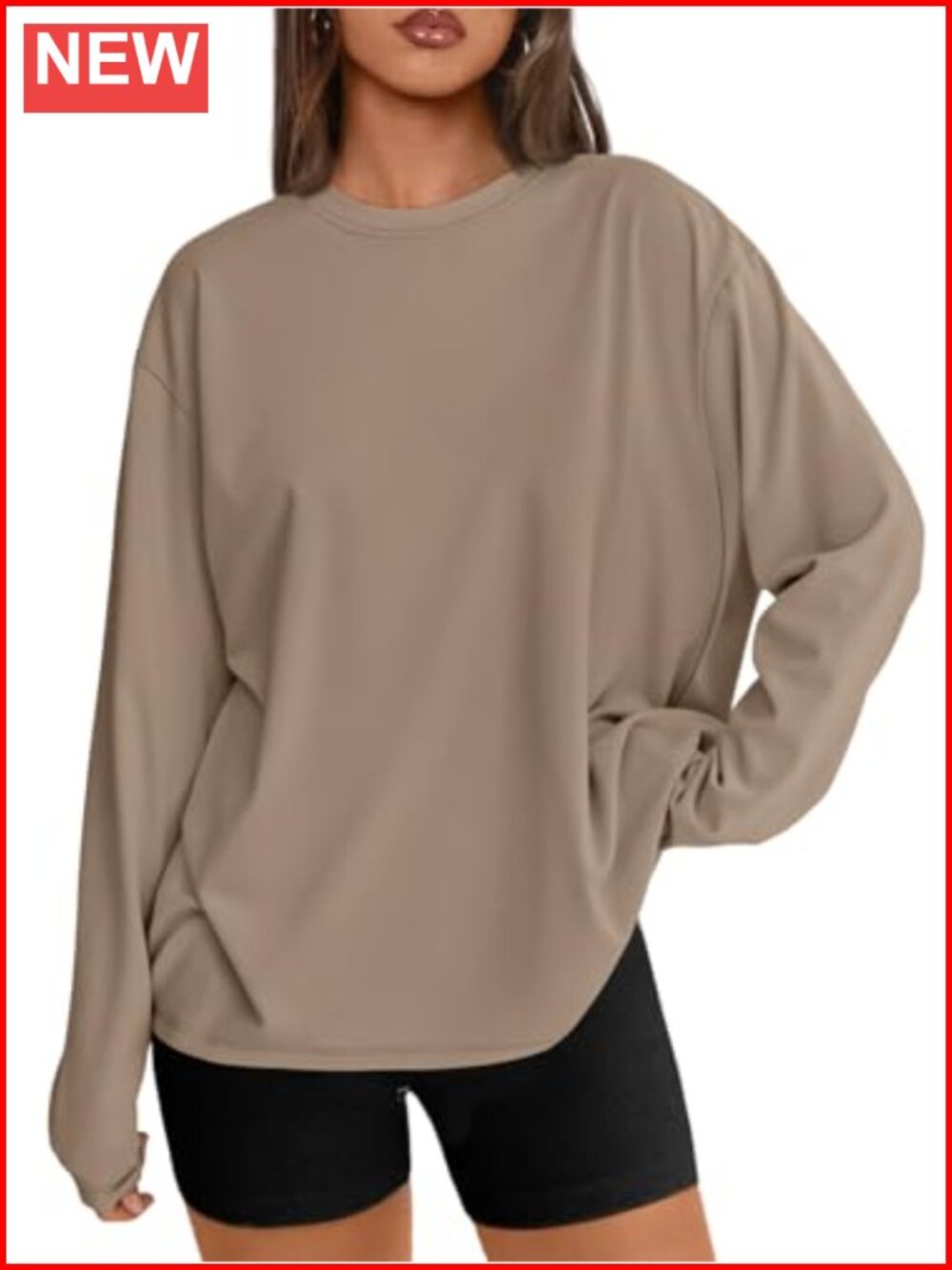 Women's Oversized Long Sleeve Tee - Soft Stretchy Crewneck